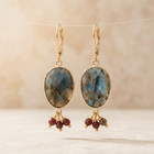 Labradorite Gold Oval Beaded Drop Earrings