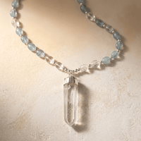 Natural Aquamarine Clear Quartz Pendant Necklace