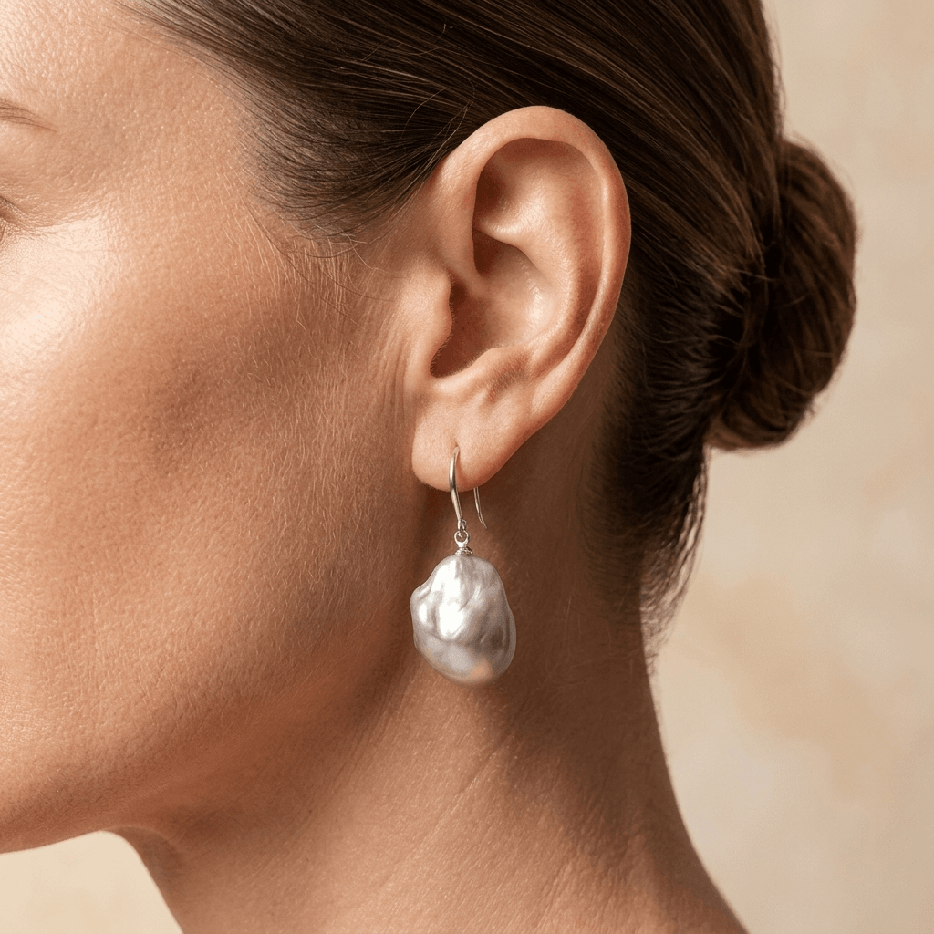 Elegant Silver Baroque Freshwater Pearl Earrings