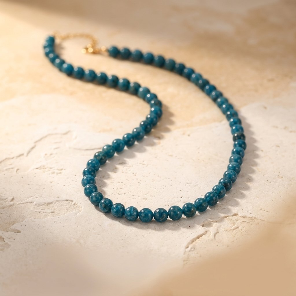 Blue Apatite Round Beaded Choker Necklace