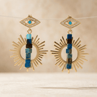 Gold Evil Eye Turquoise Sunburst Drop Earrings