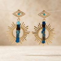 Gold Evil Eye Turquoise Sunburst Drop Earrings