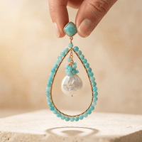Turquoise Amazonite Gold Teardrop Pearl Earrings