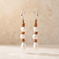 Handmade Silver Freshwater Pearl Leather Drop Earrings