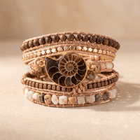Natural Ammonite Fossil Leather Wrap Bracelet
