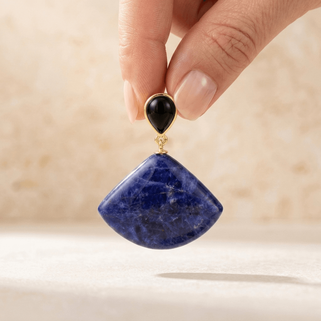 Blue Sodalite Gold Diamond Drop Earrings