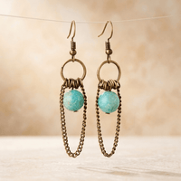 Turquoise Amazonite Bronze Chain Chandelier Earrings