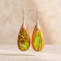 Orange Jasper Silver Teardrop Earrings