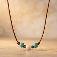 Turquoise Pearl Leather Cord Necklace
