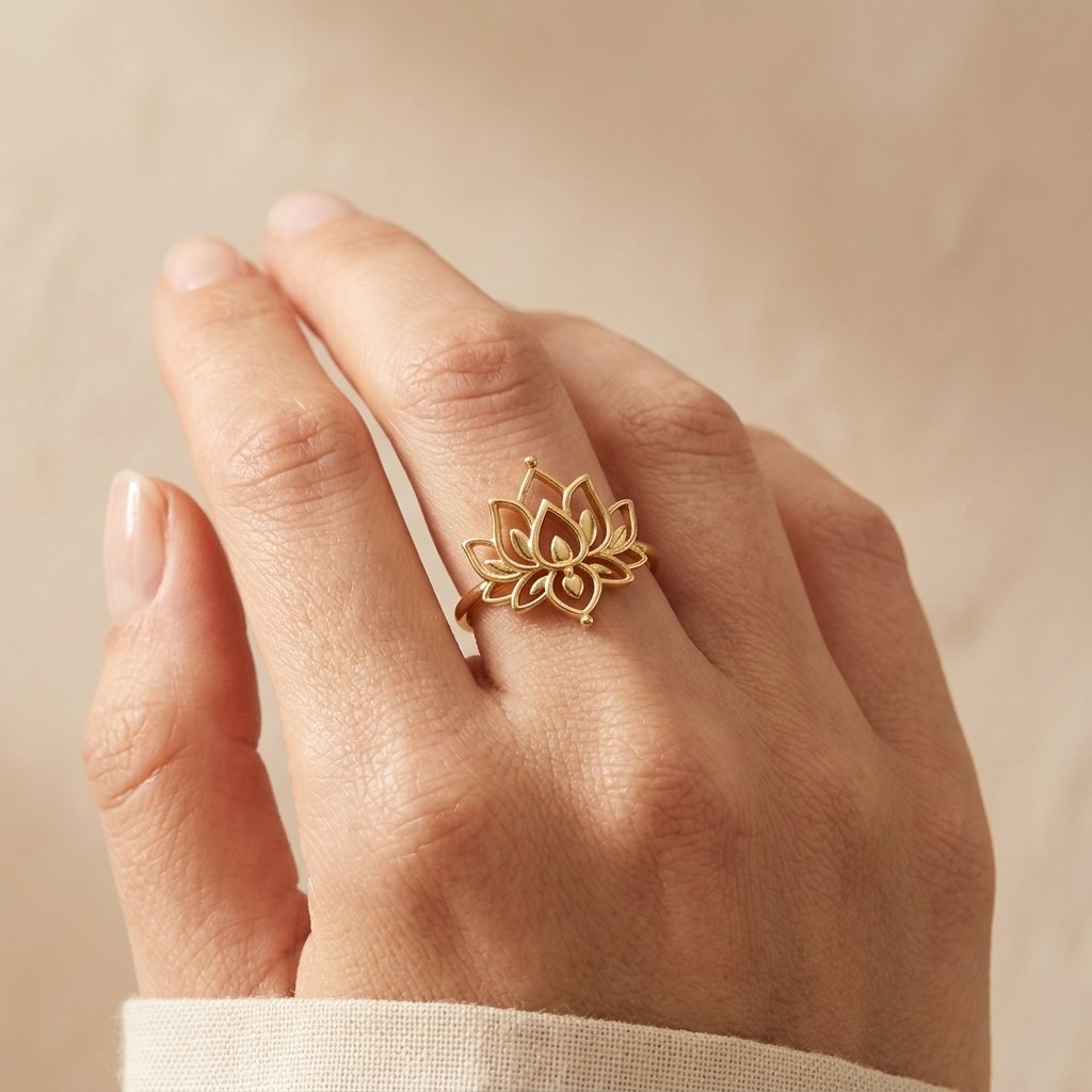 Gold Filigree Lotus Flower Ring