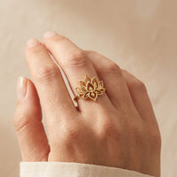 Gold Filigree Lotus Flower Ring