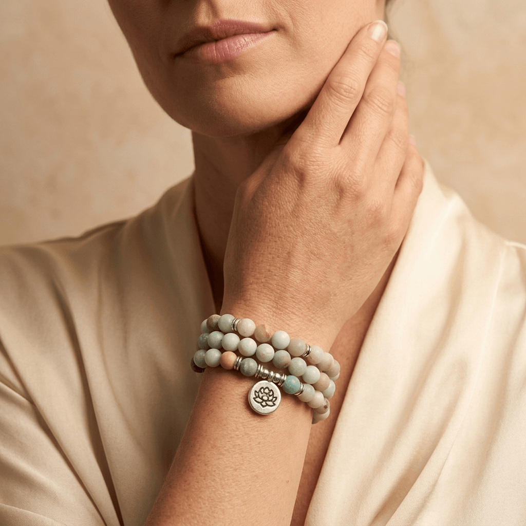 Natural Amazonite Matte Stone Yoga Bracelet