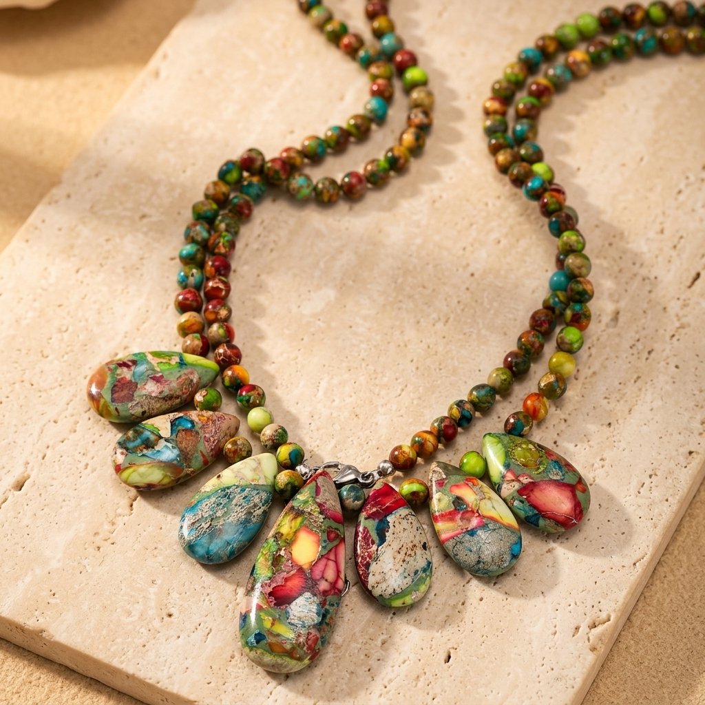 Colorful Stone Inlay Teardrop Necklace