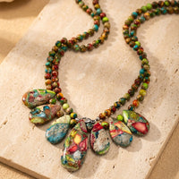 Colorful Stone Inlay Teardrop Necklace
