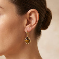 Gold Tigers Eye Teardrop Bezel Earrings