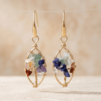 Chakra Gemstone Gold Wire Wrap Earrings