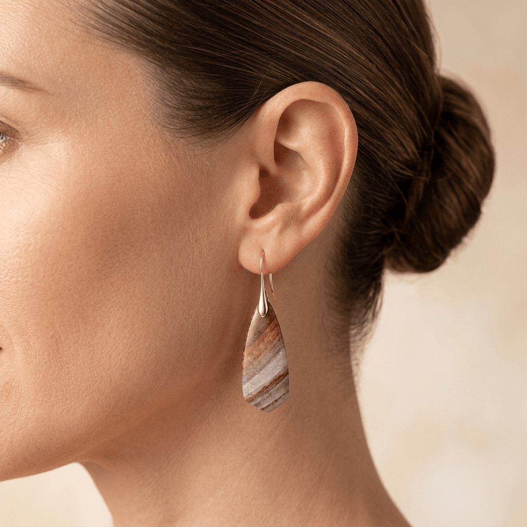 Natural Red Jasper Gold Drop Earrings