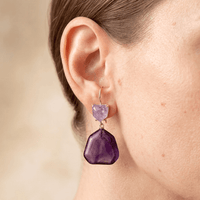 Natural Purple Amethyst Rose Gold Drop Earrings