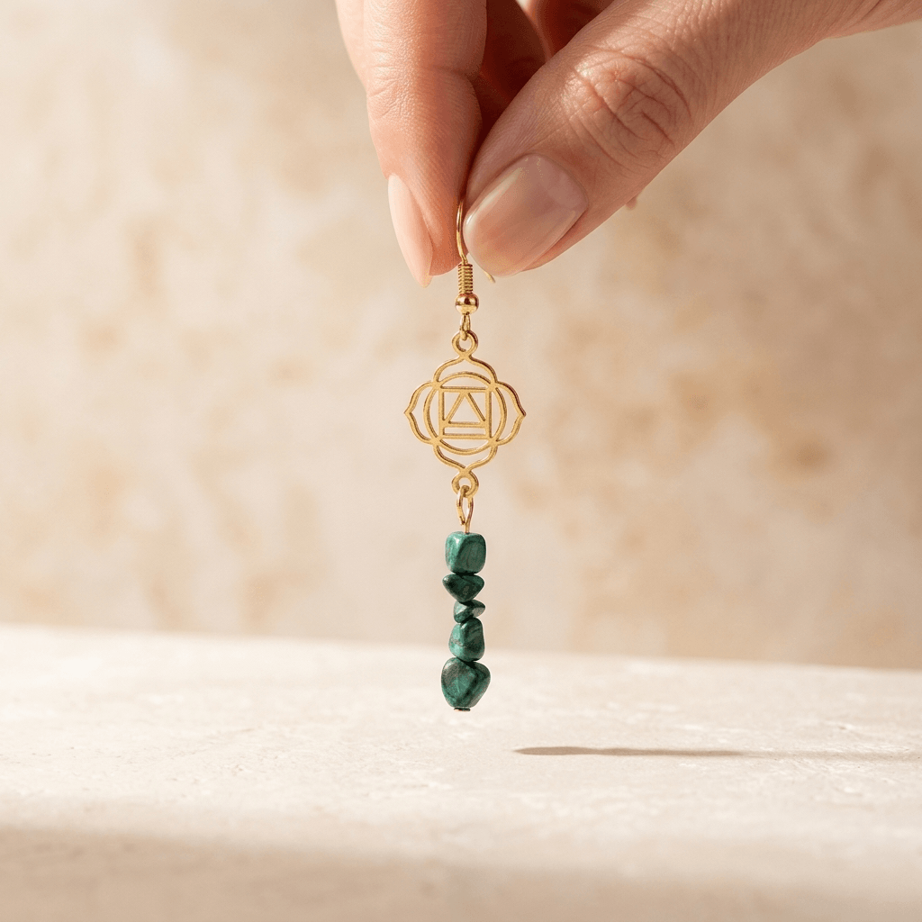 Natural Chrysocolla Gold Chakra Drop Earrings