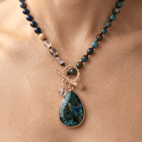 Ocean Jasper Amethyst Gold Teardrop Necklace