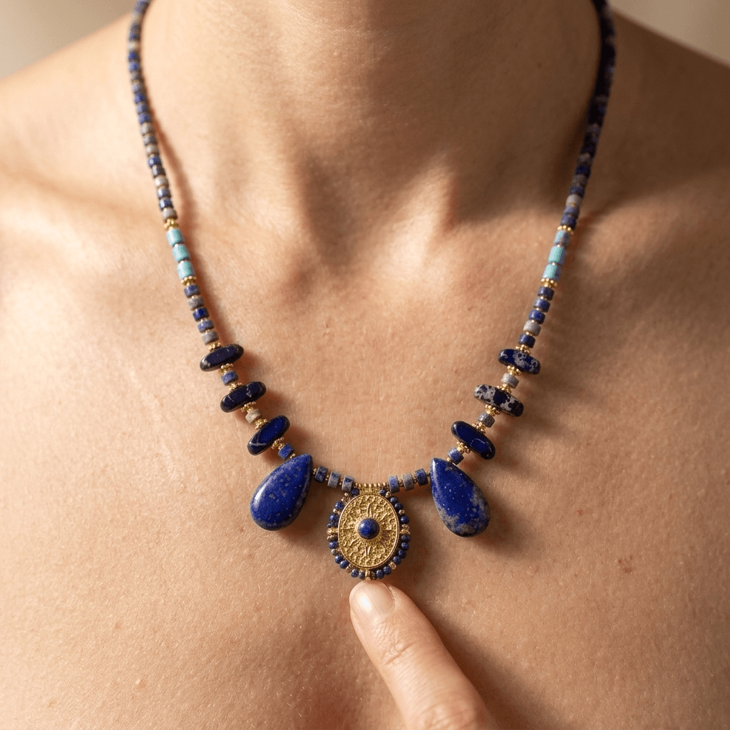 Lapis Lazuli Gold Teardrop Pendant Necklace