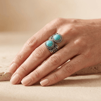 Turquoise Antique Silver Double Stone Ring