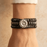 Black Snowflake Obsidian Hematite Beaded Wrap Bracelet