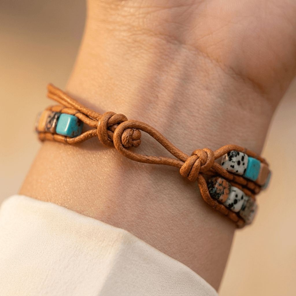 Natural Jasper Leather Wrap Bracelet