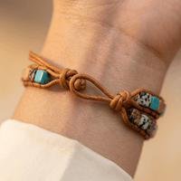 Natural Jasper Leather Wrap Bracelet