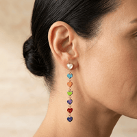 Chakra Rainbow Heart Gold Drop Earrings