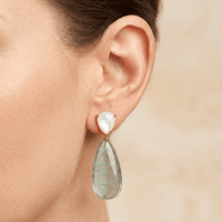 Green Fluorite Pearl Teardrop Drop Earrings