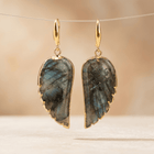 Natural Labradorite Gold Angel Wing Earrings