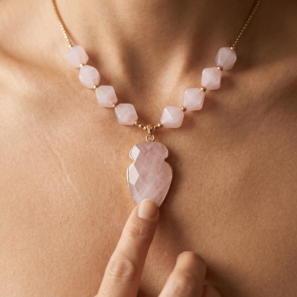 Rose Quartz Gold Arrow Pendant Necklace