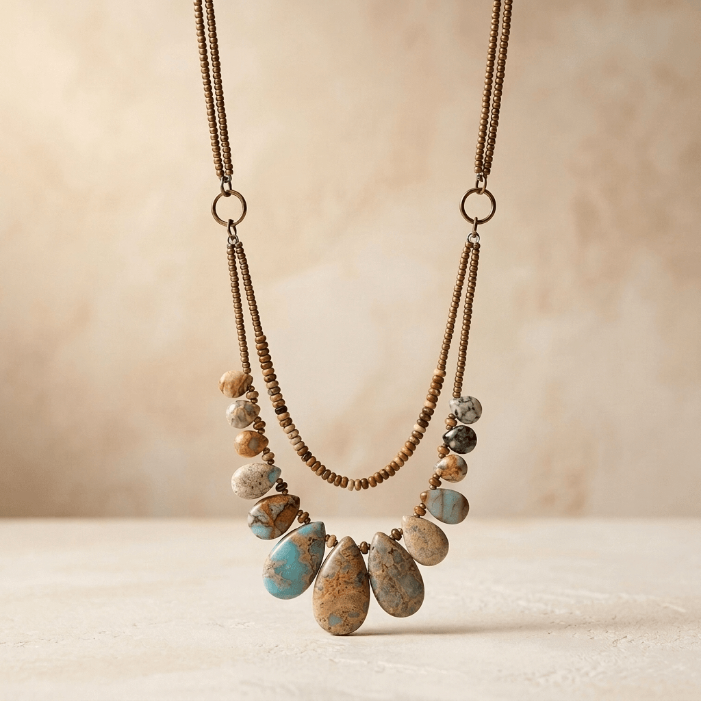 Handmade Natural Jasper Teardrop Beaded Necklace