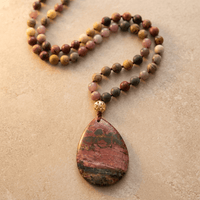 Natural Red Jasper Teardrop Pendant Beaded Necklace