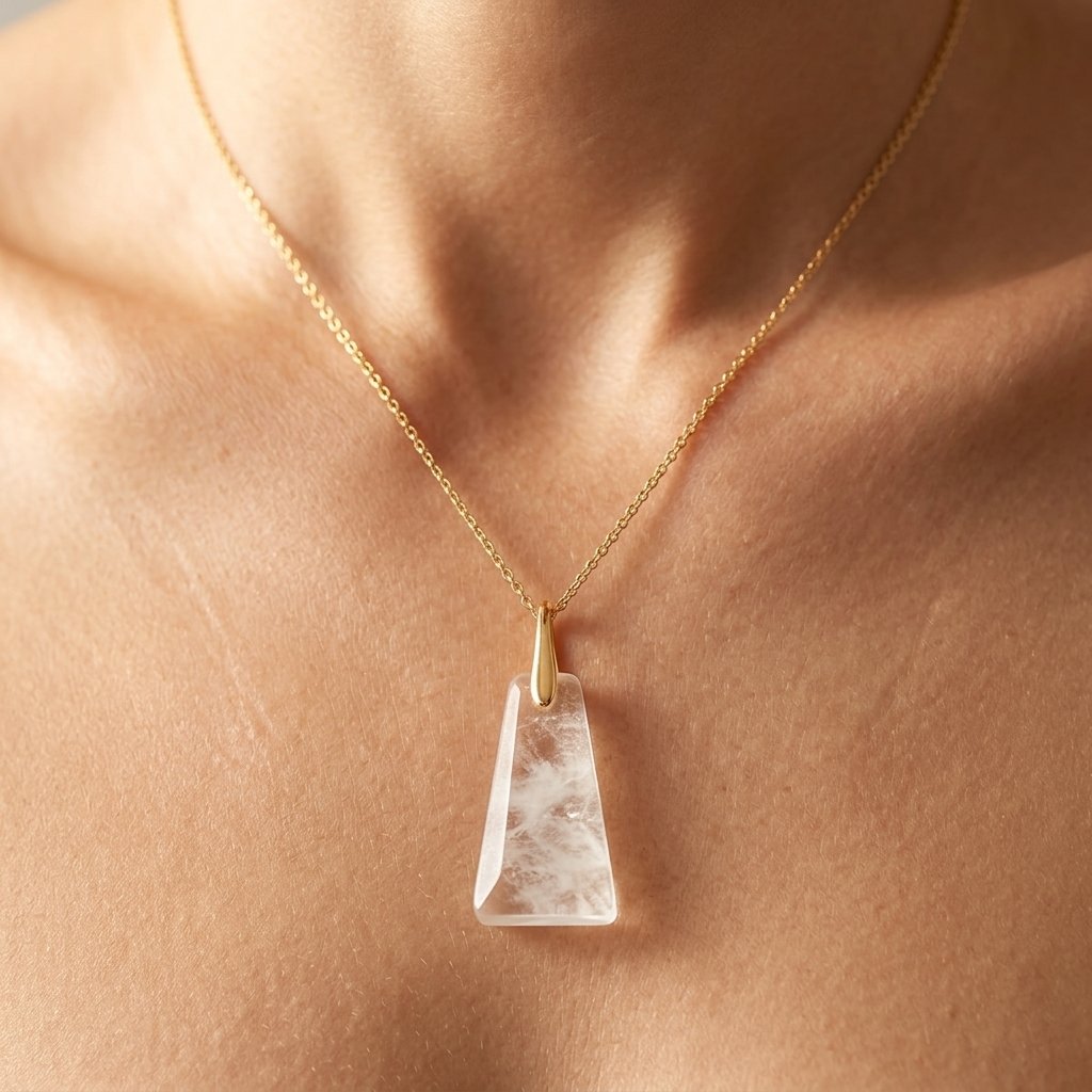 Gold Clear Quartz Trapezoid Pendant Necklace