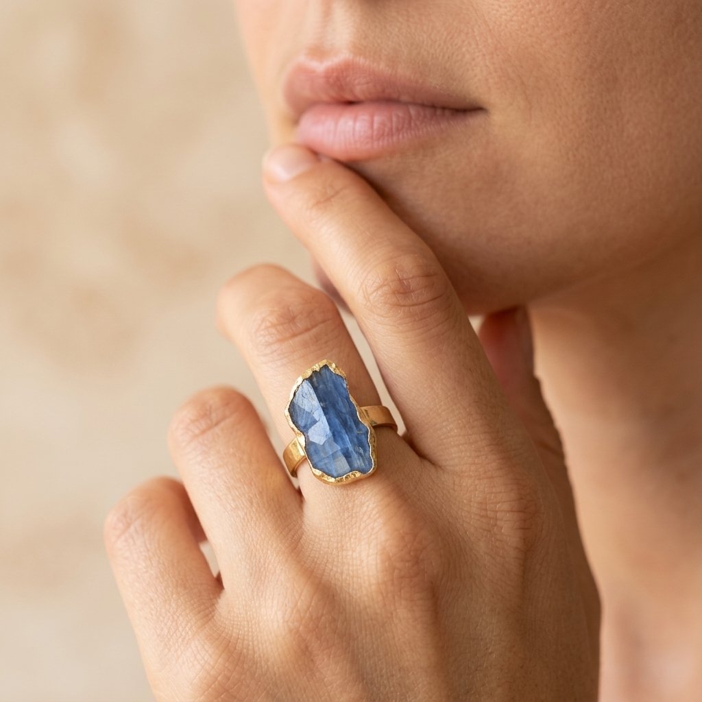 Boho Gold Hammered Blue Kyanite Ring