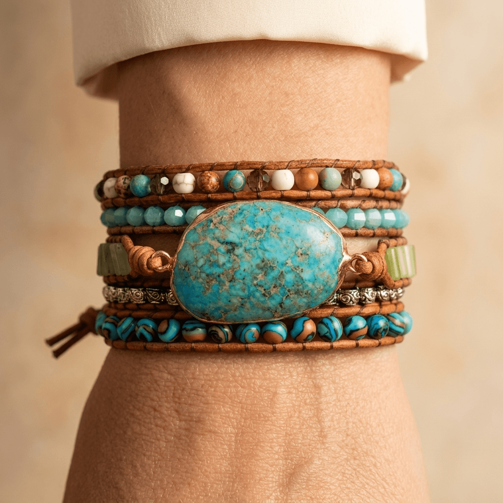 Turquoise Copper Beaded Wrap Bracelet