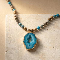 Blue Agate Gold Druzy Pendant Necklace