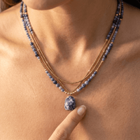Blue Sodalite Gold Beaded Layered Necklace