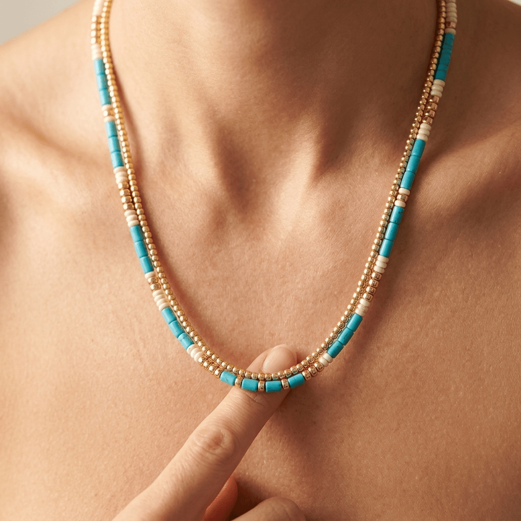 Turquoise Gold Bead Layered Necklace