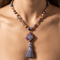 Handmade Purple Jasper Diamond Tassel Necklace