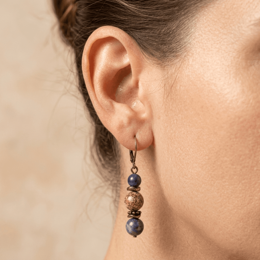 Natural Sodalite Jasper Bronze Drop Earrings