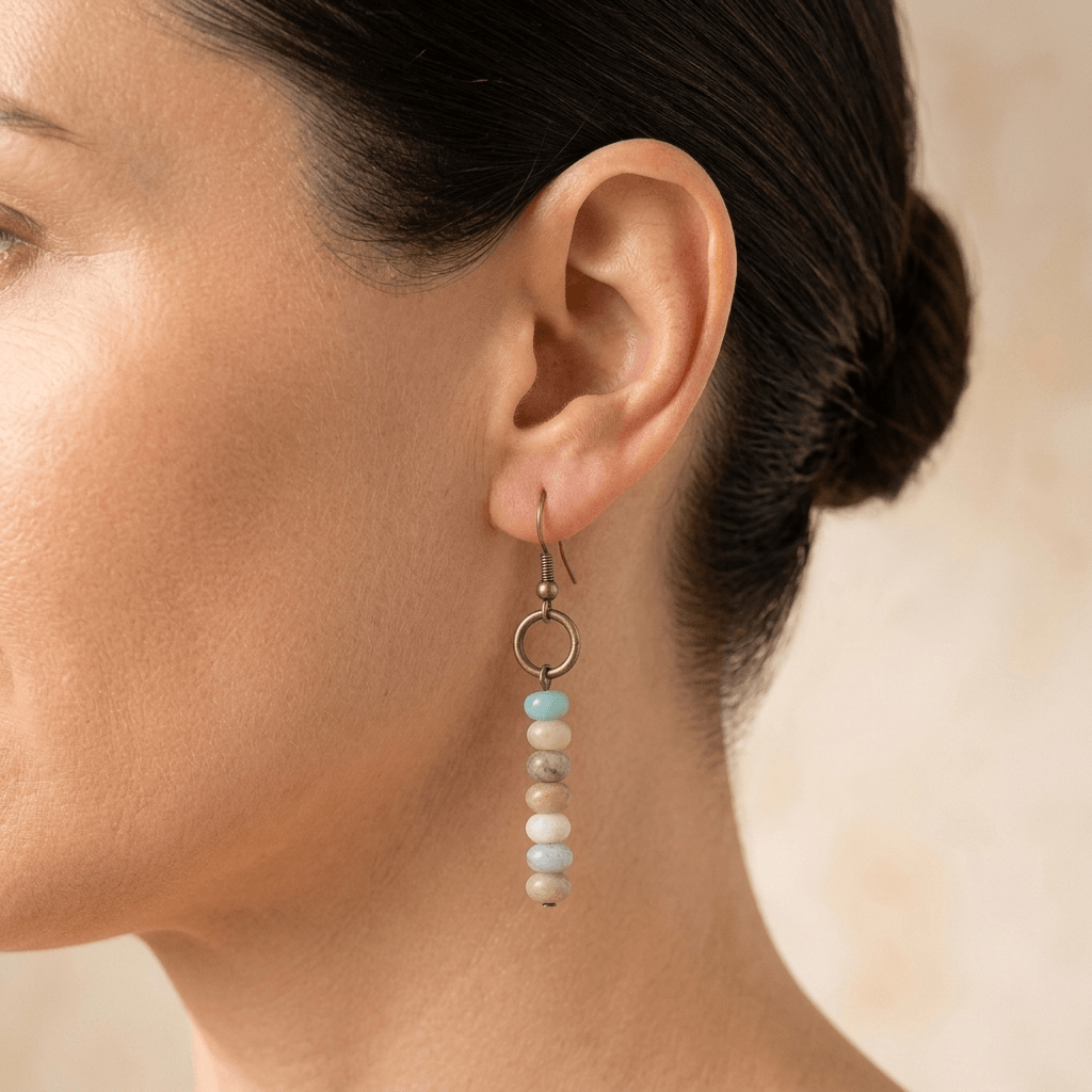 Natural Amazonite Brass Circle Drop Earrings