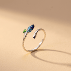 Silver Blue Flower Leaf Open Ring
