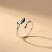 Silver Blue Flower Leaf Open Ring