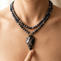 Hematite Blue Jasper Beaded Arrowhead Pendant Necklace