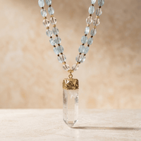 Natural Aquamarine Clear Quartz Point Necklace