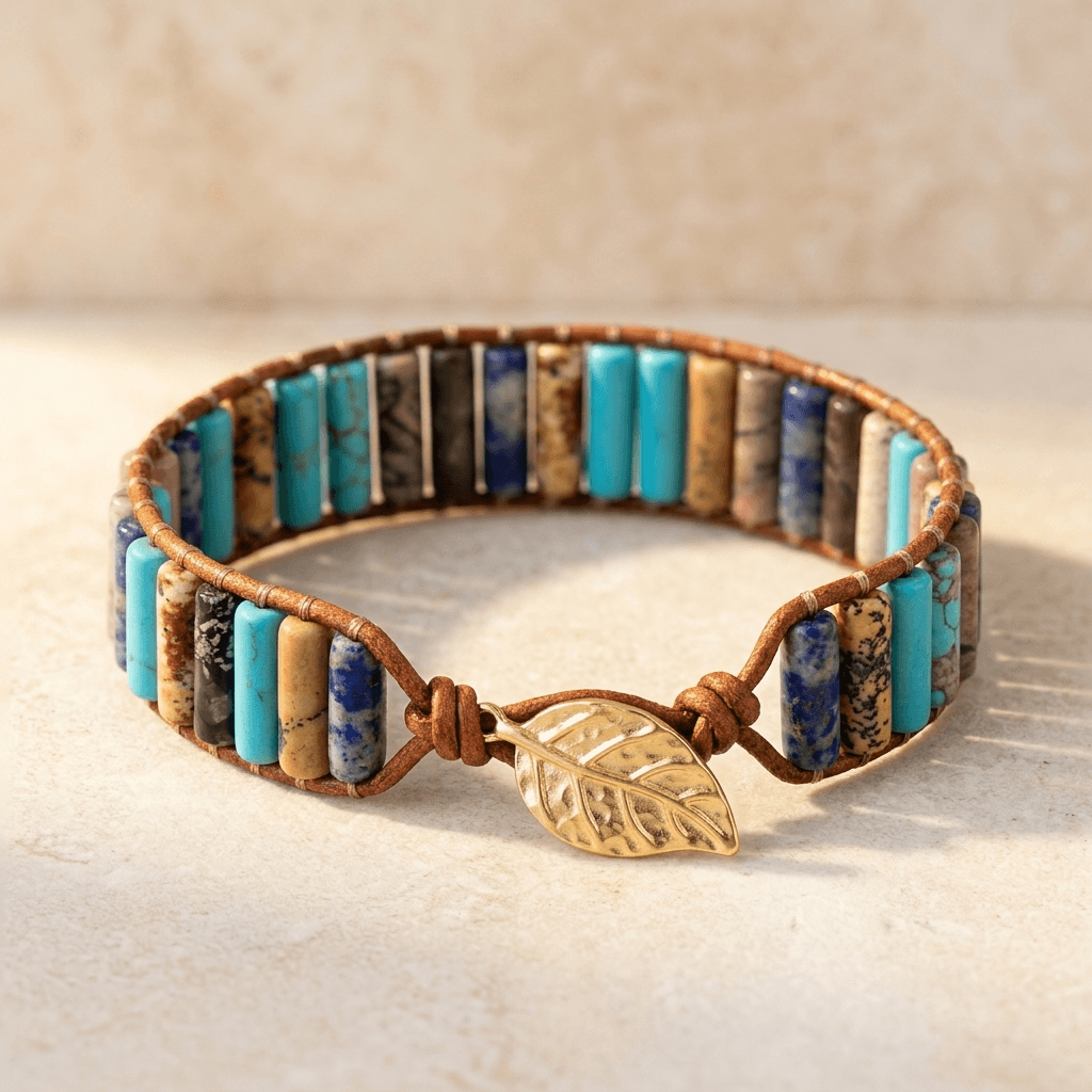 Turquoise Jasper Sodalite Tube Leather Wrap Bracelet