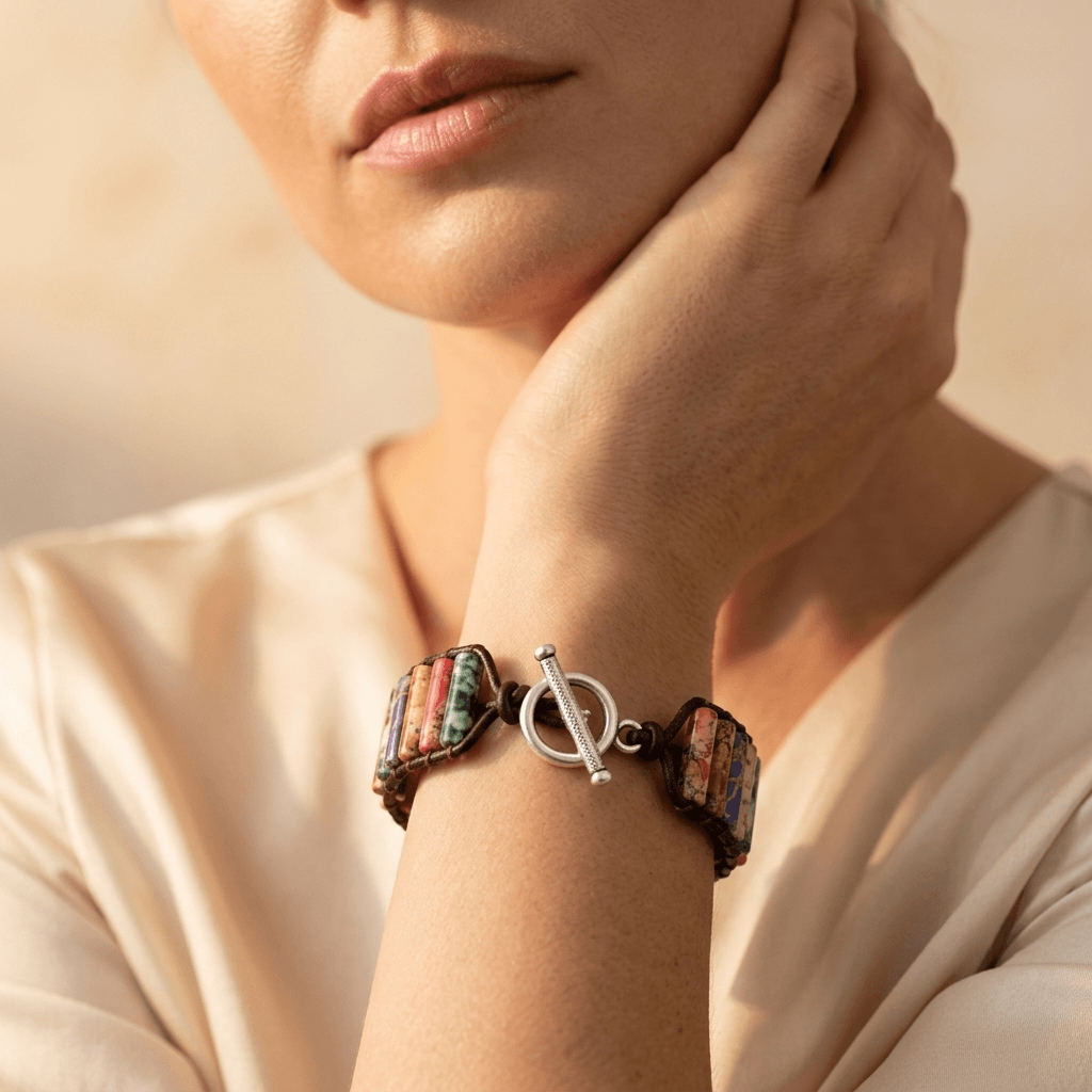 Colorful Natural Stone Leather Wrap Bracelet
